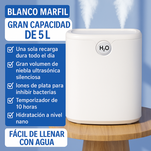 Humidificador ultrasónico 5L con atomización nano y doble salida de vapor – Blanco marfil.  Por  Mayoreo  JSQ451