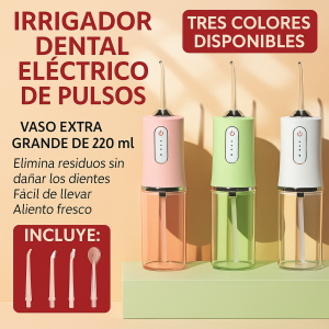 Irrigador dental eléctrico portátil de 220 ml | Limpieza profunda con chorro de agua a presión| Incluye 4 boquillas intercambiables, Por Mayoreo Z-803