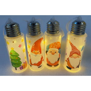 Adorno colgante navideño tipo foco con luz LED – Modelos surtidos de Santa Claus, gnomo y árbol de Navidad – Decoración luminosa festiva- Por Mayoreo 2230-13