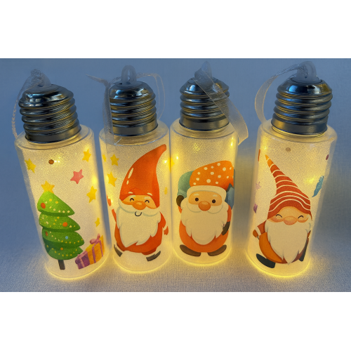 Adorno colgante navideño tipo foco con luz LED – Modelos surtidos de Santa Claus, gnomo y árbol de Navidad – Decoración luminosa festiva- Por Mayoreo 2230-13