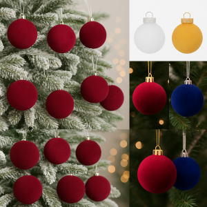 Esferas navideñas aterciopeladas surtidas 6cm | Colores vino, azul, dorado y blanco | Decoración elegante para árbol de Navidad- Por Mayoreo M6111--47