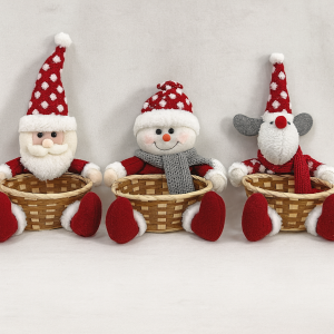 Muñecos navideños con canasta 22*22cm – 3 modelos surtidos (Santa, reno y muñeco de nieve) – Decoración navideña artesanal- Por Mayoreo M6143-15