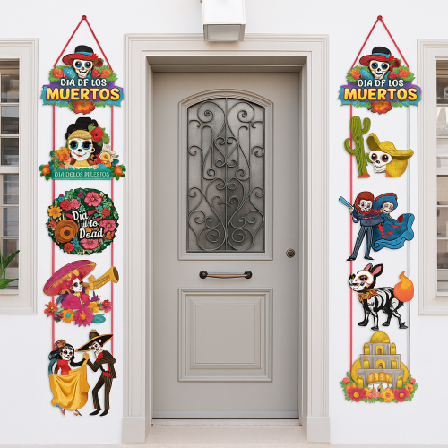 Colgantes decorativos Día de Muertos con calaveras y catrinas – Adornos verticales de pared, Por Mayoreo WSJ-8527
