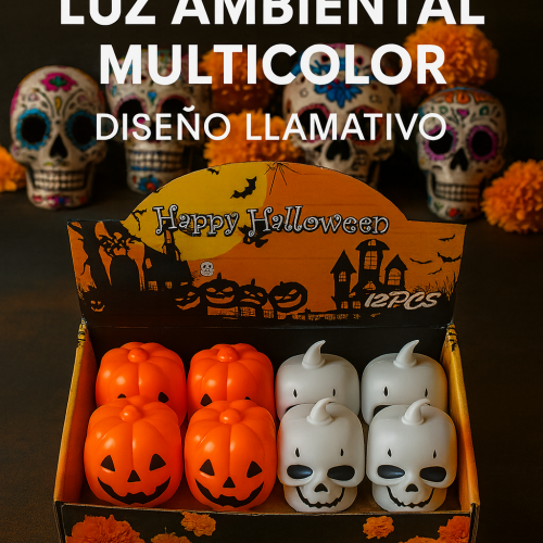 Velas LED Halloween 12 piezas – Calabazas y fantasmas decorativos con luz, Por Mayoreo 124917