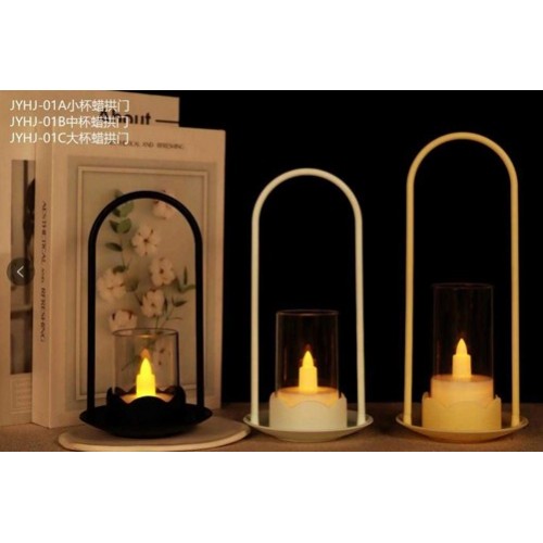 Portavelas decorativo con vela LED y diseño moderno en arco – Luz cálida Por Mayoreo D-21066