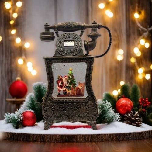 Adorno Navideño Teléfono Vintage con Luces LED – Santa Claus y Árbol Navideño. Por Mayoreo D-21666
