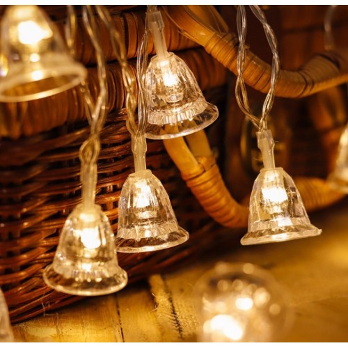 Guirnalda de luces LED cálidas en forma de campanita transparente, perfecta para decorar espacios elegantes, habitaciones, macetas o eventos especiales Por Mayoreo D-22092