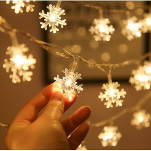 Guirnalda de luces LED cálidas con diseño de copos de nieve transparentes decoración navideña, Venta al por Mayor D-22098