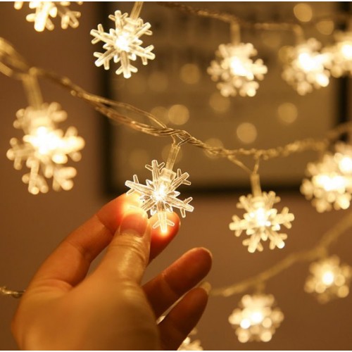 Guirnalda de luces LED cálidas con diseño de copos de nieve transparentes decoración navideña, Venta al por Mayor D-22098