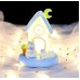 Casita Decorativa con Luz LED y Ositos – Modelo Nocturno de Cerámica – Su diseño tipo mini casa combina detalles suaves, Por Mayoreo  HC0906