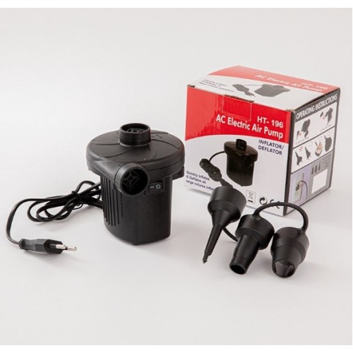 Bomba de Aire Eléctrica para Inflables | Con 3 Boquillas, Alta Potencia, Inflado y Desinflado Rápido | Ideal para Colchones, Albercas, Flotadores, Juguetes y Más, Por Mayoreo HT-196