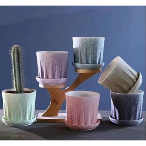 Maceta ecológico con base incluido, diseño marmoleado Ideal para cactus, suculentas y plantas de interior, Por Mayoreo HY1038-4