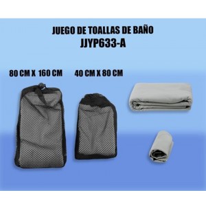 Set de toallas de baño de microfibra ideal para viajes, gimnasio o uso diario. Incluye dos tamaños: una toalla grande de 80x160 cm y una mediana de 40x80 cm por Mayoreo  JJYP633-A