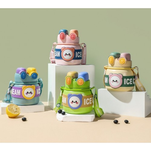 Termo, tazas ICE BEAR con popotes y correas | Botella térmica 3D 500 ml, Por Mayoreo JM011