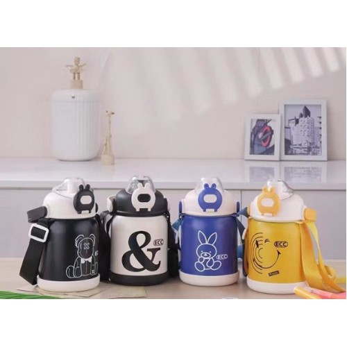 Termo infantil con correa 500 ml | Botella térmica para niños con diseños minimalistas, Por Mayoreo JM013