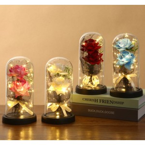 Ramo de rosas de jabón con luces LED cálidas en cúpula acrílica – Regalo romántico y decorativo – Por Mayoreo LED946