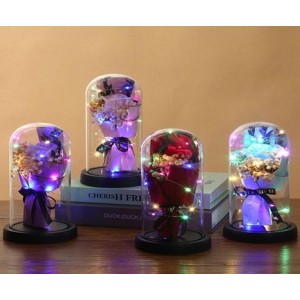 Ramo de rosas de jabón con luces LED cálidas en cúpula – Regalo romántico y decorativo – Por Mayoreo LED947