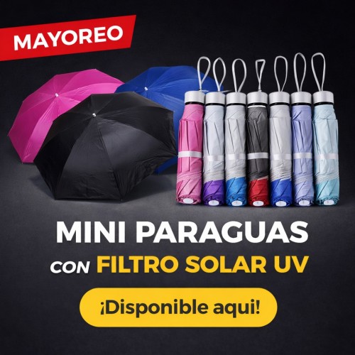 Mini paraguas con filtro solar UV, diseñado para brindar protección contra los rayos del sol y la lluvia. LU8894