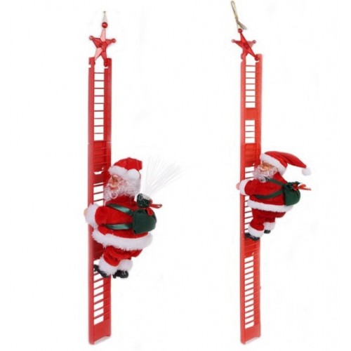 Santa Claus escalador con escalera roja o blanca – Figura navideña colgante con movimiento y luces, funciona con pilas-– Adorno navideño colgante para árbol, ventana o pared de 70cm-Por Mayoreo  M6143-12