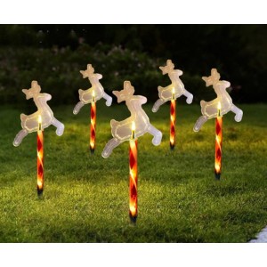 Luces navideñas para jardín con figuras de árbol, estrella, copo de nieve y reno – Decoración con estacas luminosas solares para exteriores- Por Mayoreo  M6529-73