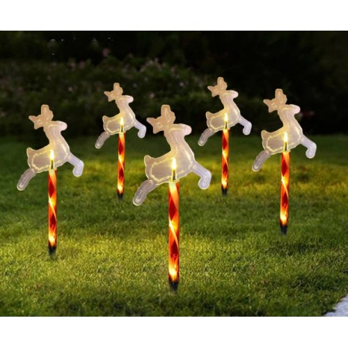 Luces navideñas para jardín con figuras de árbol, estrella, copo de nieve y reno – Decoración con estacas luminosas solares para exteriores- Por Mayoreo  M6529-73