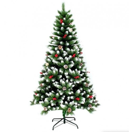 Árbol navideño de 180 cm con efecto nevado, piñas de pino y frutos rojos. Ideal para hogares, oficinas y negocios. Incluye base metálica estable y ramas de gran volumen- Por Mayoreo   M9169-7 Árbol navideño de 180 cm con efecto nevado, piñas de pino y frutos rojos. Ideal para hogares, oficinas y negocios. Incluye base metálica estable y ramas de gran volumen- Por Mayoreo   M9169-7