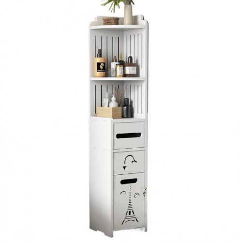 Mueble organizador de baño tipo torre vertical color blanco con repisas superiores abiertas y tres compartimentos con puertas y cajones inferiores. Por Mayoreo M9247-3 Mueble organizador de baño tipo torre vertical color blanco con repisas superiores abiertas y tres compartimentos con puertas y cajones inferiores. Por Mayoreo M9247-3