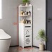 Mueble organizador de baño tipo torre vertical color blanco con repisas superiores abiertas y tres compartimentos con puertas y cajones inferiores. Por Mayoreo M9247-3