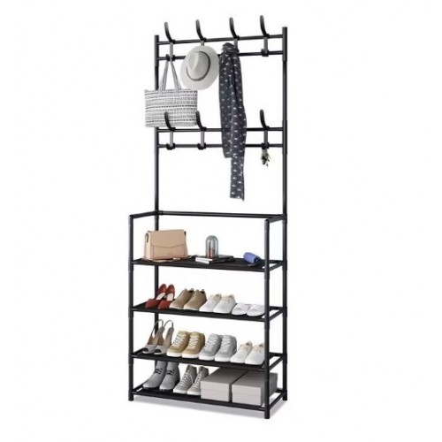 Zapatero con perchero 4 niveles de acero | Mueble organizador para entrada con ganchos, repisas amplias y diseño moderno | 153 cm de altura, Por Mayoreo N2-G073 