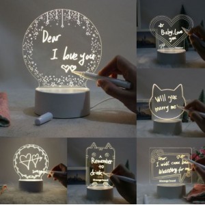 Lámpara LED acrílica para dibujo y mensajes personalizados, luz nocturna creativa con marcador borrable, ideal para regalos, decoración y escritorio. Por Mayoreo N3-036