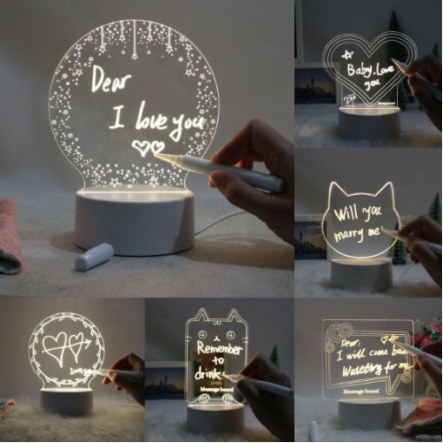 Lámpara LED acrílica para dibujo y mensajes personalizados, luz nocturna creativa con marcador borrable, ideal para regalos, decoración y escritorio. Por Mayoreo N3-036