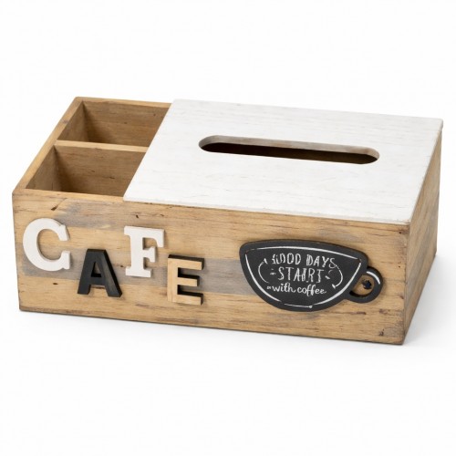 Organizador de café de madera con compartimentos para sobres de azúcar, por Mayoreo M7130-11
