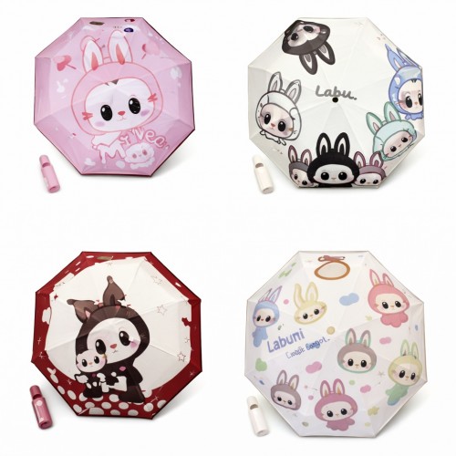 Paraguas manuales de Labu con diseños animados y estilo infantil, ideales para niños y jóvenes. Por Mayoreo W-RS5238