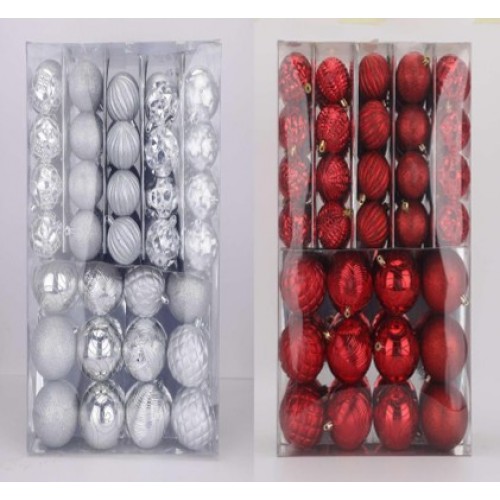 Juego de 24 esferas navideñas de plástico de 6 cm. Ideales para decorar árboles de Navidad. Por mayoreo SDS4180