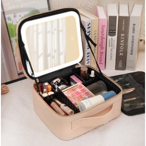Estuche Organizador de Maquillaje con Espejo LED y Luz Ajustable, Maletín Portátil con Compartimentos para Brochas y Cosméticos, Ideal para Viaje o Uso Profesional- Por Mayoreo  SZ-685