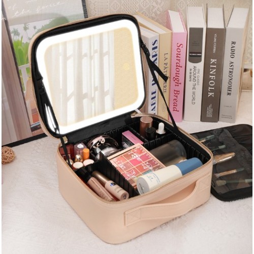 Estuche Organizador de Maquillaje con Espejo LED y Luz Ajustable, Maletín Portátil con Compartimentos para Brochas y Cosméticos, Ideal para Viaje o Uso Profesional- Por Mayoreo  SZ-685