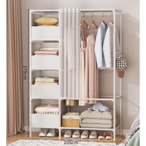  Perchero organizador de 105 cm con repisas laterales y cortina, armario abierto para ropa, zapatos y accesorios. Por Mayoreo V2-2309