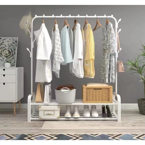 Organizador de Ropa de Doble Barra con Dos Niveles y Estantes Inferiores. Perchero Resistente Tipo Tendedero | Soporta Gran Capacidad 110×150×55 cm, Por Mayoreo  V2-YP-607