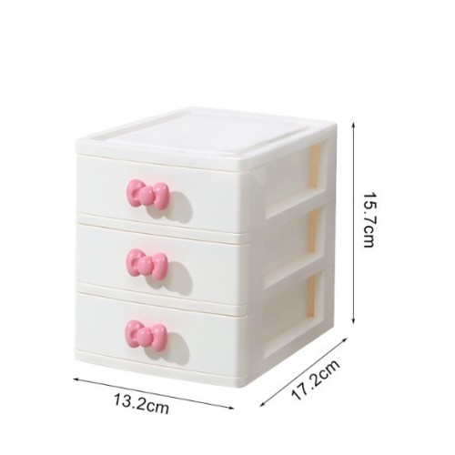 Caja organizador multifuncional de Escritorio y con Moño Kawaii – Para almacenar de 3 capas 17.2*13.  2*15.7CM Por Mayoreo V3-049