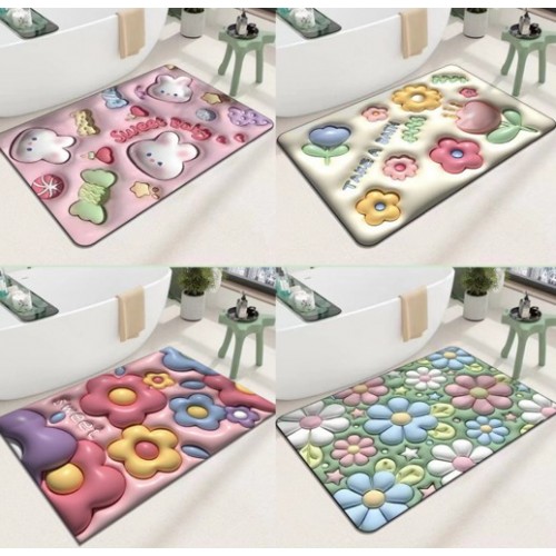 Tapete decorativo antideslizante para baño – diseños kawaii y florales. Antideslizante, absorbente y suave al tacto. Por Mayoreo V4-016