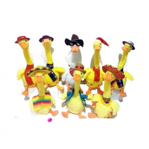 Pato bailarín amarillo con luz, bailando pato de peluche aprende a hablar,  bailar, celebridad de Internet W-FYYW2588