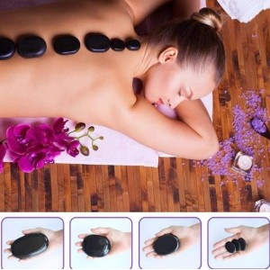 Caja de piedras de masaje spa de piedras volcánicas. Set de piedras calientes para masaje con estuche y cable – 16 piezas de diferentes tamaños – Terapia relajante – Por Mayoreo  W-GAM902-1