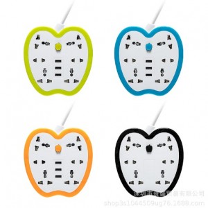 Enchufe Múltiple con Forma de Manzana – 4 Tomas Universales + 4 Puertos USB – Colores Variados, para cargar todos tus dispositivos al mismo tiempo Por Mayoreo  W-JPC511