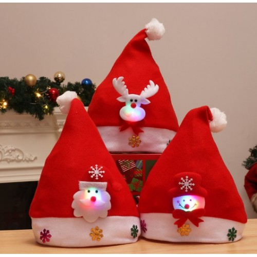 Gorro navideño con luces LED y figuras decorativas – Reno, Santa y muñeco de nieve, Por Mayoreo W-RSDY8270