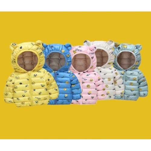Chamarra acolchada para bebé con capucha y orejitas, diseño estampado en colores surtidos, ropa de invierno abrigadora y cómoda para niños y niñas. Por Mayoreo W-TMF2808 