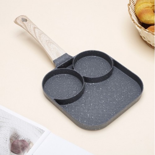 Sartén antiadherente multifuncional con 2 moldes circulares y plancha plana para cocina  en color gris, Por Mayoreo  WANG-17