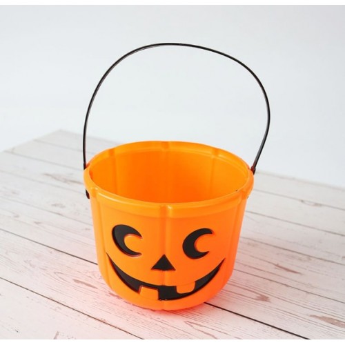 Cubeta de Halloween en forma de calabaza naranja con cara clásica, Ideal para que los niños recojan dulces, fiestas y decoraciones de Halloween Por Mayoreo WSJNT-N201