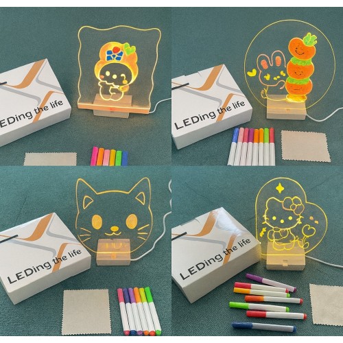 Lámpara LED acrílica para dibujar y decorar – Con plumones y base luminosa – Modelos surtidos- Diseños animados- Por Mayoreo 883791