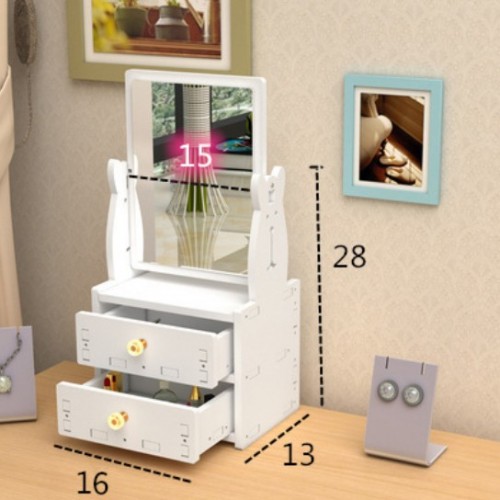 Organizador de Maquillaje con Espejo Giratorio y Cajones, Tocador Portátil de Escritorio para Cosméticos, multifuncional accesorios, Ideal para el Hogar ”25*13*16cm, Por  Mayoreo  YZ25011901