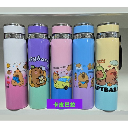 Termo infantil capibara 1000 ml | Botella térmica de acero inoxidable con diseños kawaii, Por Mayoreo ZH-1013